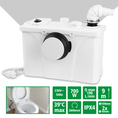 SWANEW 700W Hebeanlage, 190L/min Schmutzwasserpumpen mit niedrigem Geräusch (39dB), Kleinhebeanlage, 4 in 1 Schmutzwasserpumpen
