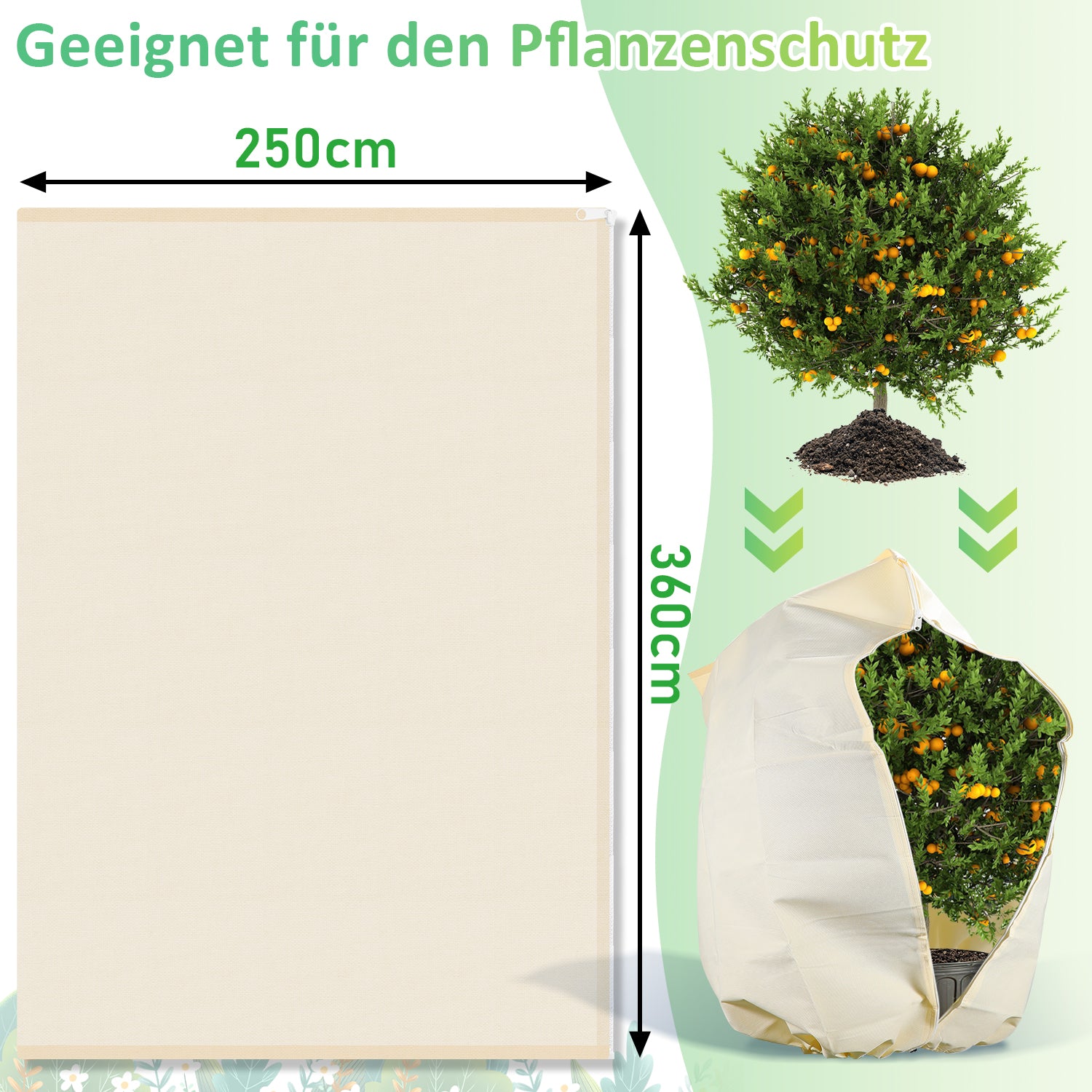 SWANEW Winterschutz für Pflanzen 100g/㎡, mit Reißverschluss & Kordelzug, Frostschutz für Kübelpflanzen Überwinterung und Obstbaum