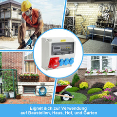 SWANEW Wandverteiler, Baustromverteiler 3x16A 230V, 1x CEE+32A 5 polig Steckdosen mit MCB Leitungsschutzschalter, 3-Phasen Stromverteiler IP44 Mit Sicherheitsklappdeckeln