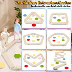 SWANEW Schwebebalken aus Holz, Balancierbalken mit 6 Balanciersteine, für Indoor und Outdoor, Spielzeug für Balance-Koordination, Mit Aufbewahrungstasche, geeignet für Kinder im Alter von 3-7 Jahren