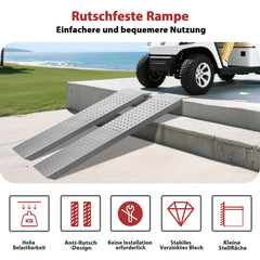 SWANEW 2 Stück Auffahrrampe 135cm, Laderampe Verladerampe verzinkter Stahl, Anhängerrampe max. 400kg, rutschfeste Verladeschiene, Motorradrampe