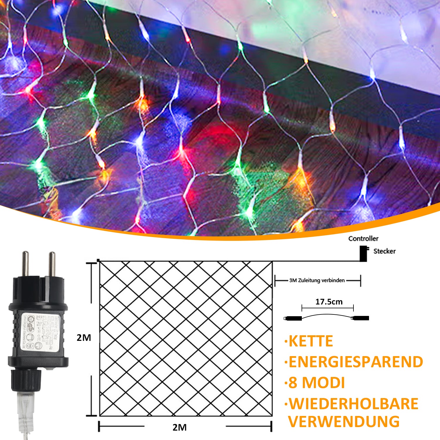 SWANEW LED Lichternetz Außen LED Lichtervorhang Lichterkette Netzlicht mit 8 Modi,  Memory-Funktion, IP44 Wasserdicht [Energieklasse G]