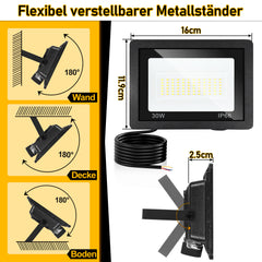 SWANEW LED Strahler Außen Dimmbar, LED Fluter 3000K/4000K/6500K, IP66 Wasserdicht Scheinwerfer (kein Stecker)