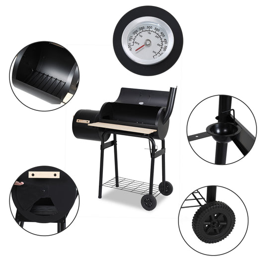 SWANEW Stand Räder XL Holzkohlegrill 2in1 Standgrill BBQ Ablage Säulengrill Fahrbar