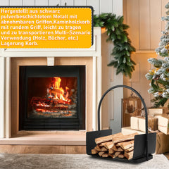 SWANEW Holzkorb für Kaminholz Metall, Tragbarer Kaminholzkorb, Brennholzregal