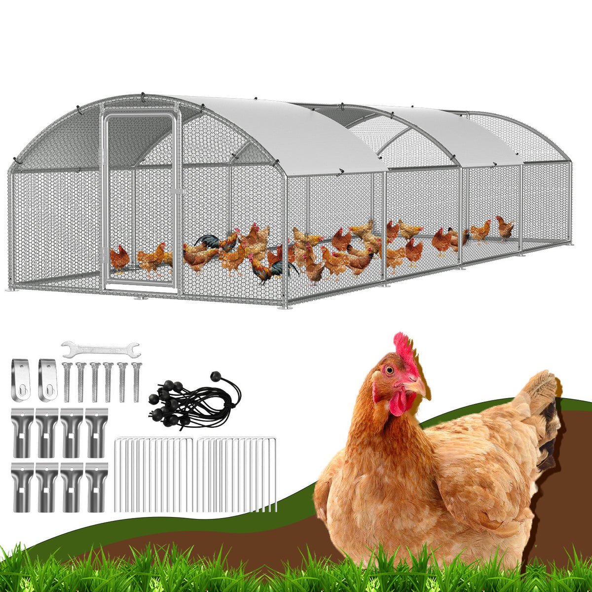 Hühnerstall Freilaufgehege 3x8x2m Kuppel Dach
