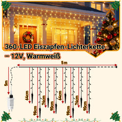 SWANEW Eiszapfen Lichterkette, mit Fernbedienung, Außen, 8 Modi & Timer, Weihnachtsdeko