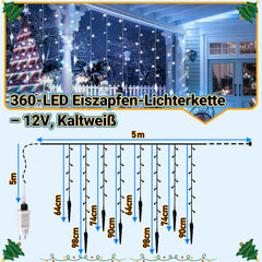 SWANEW Eiszapfen Lichterkette, mit Fernbedienung, Außen, 8 Modi & Timer, Weihnachtsdeko