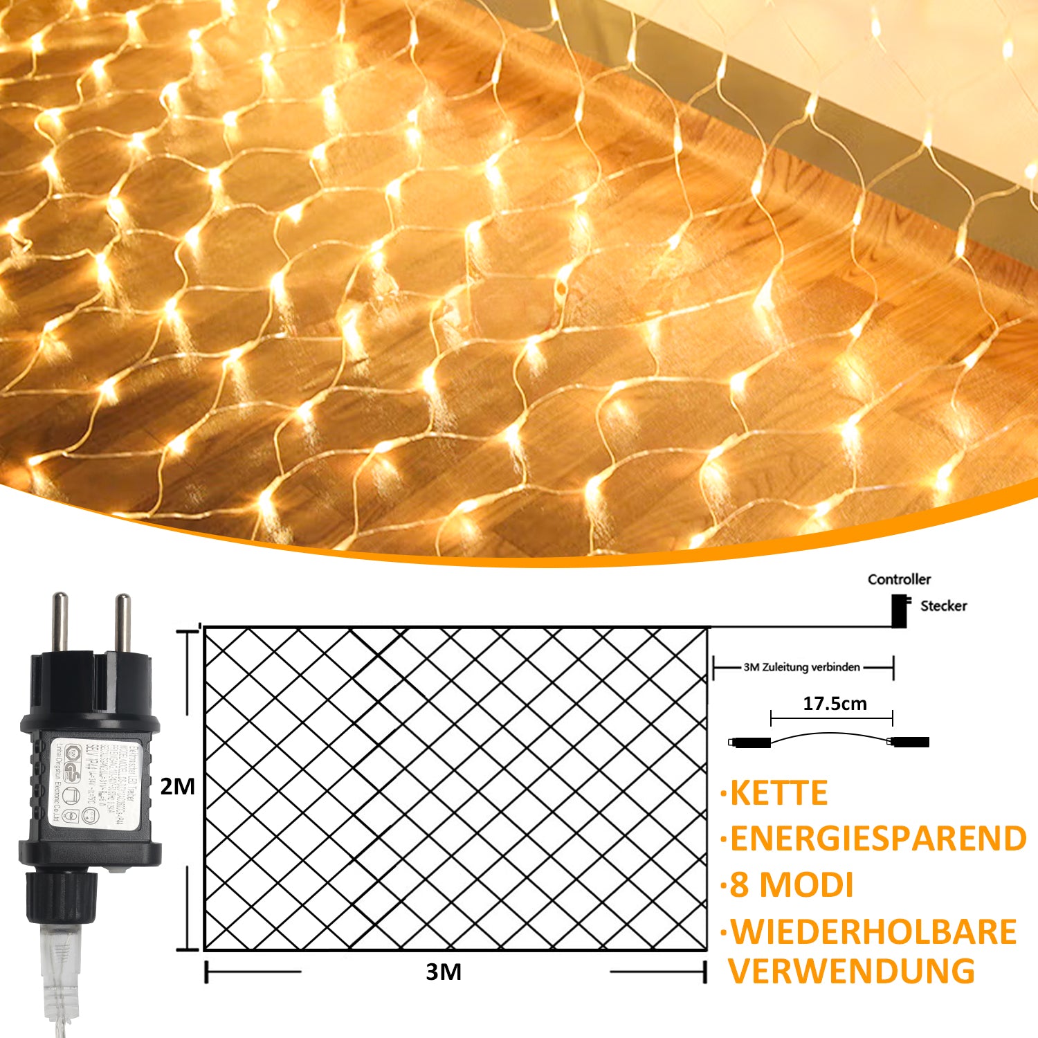 SWANEW LED Lichternetz Außen LED Lichtervorhang Lichterkette Netzlicht mit 8 Modi,  Memory-Funktion, IP44 Wasserdicht [Energieklasse G]