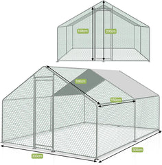 SWANEW Hühnerstall 3x3x2m Hühnerhaus Kleintierstall Freilaufgehege Kleintiergehege Voliere Freigehege Hühnerkäfig Geflügelstall Verzinkter Stahlrahmen mit Dach