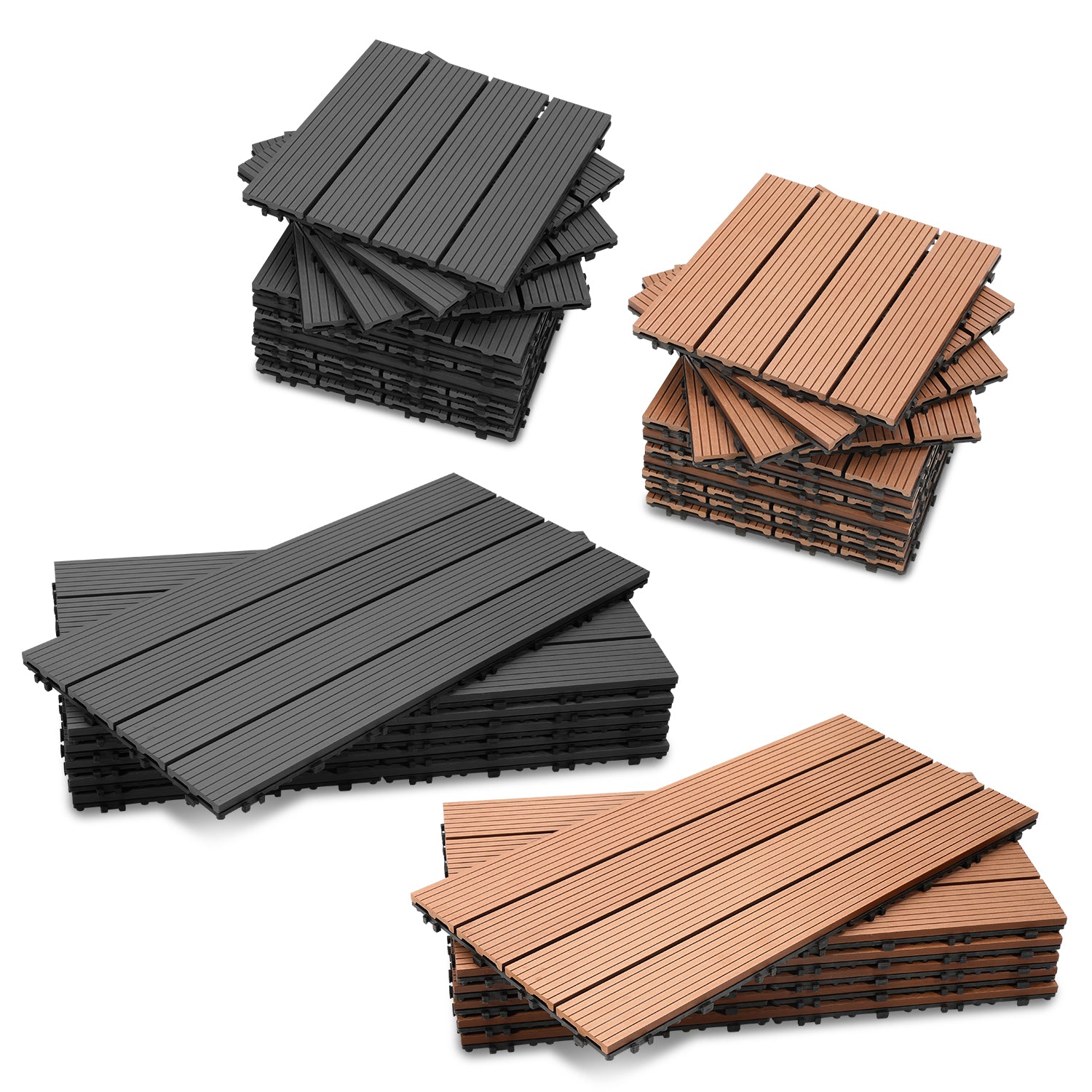 WPC Terrassenfliesen, 30x30 cm/30x60 cm Balkon Bodenfliese, Gartenfliesen mit Klick-System, Terrassendielen Balkonfliesen Klickfliesen, Anthrazit, Braun
