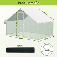 Hühnerstall Freilaufgehege 3x2x2m Stahlrahmen