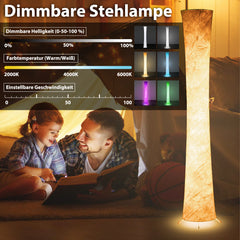SWANEW LED-Stehlampe mit Fernbedienung und RGB-Farbwechsel, Wohnzimmer Dimmbar, 156cm Moderne weiß Stoffschirm [Energieklasse F]