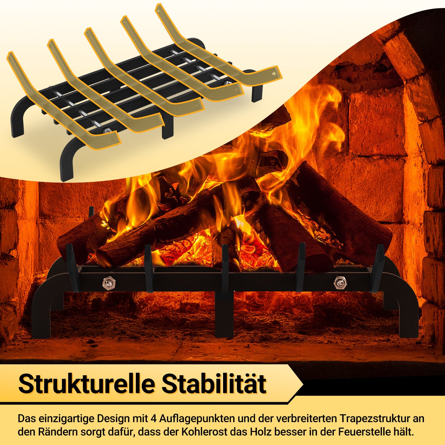 SWANEW Kaminrost Gussrost Holzregal Feuerrost für Kamineinsatz V-förmig