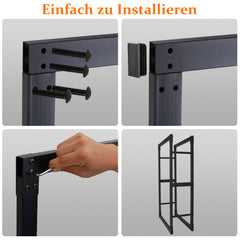 SWANEW Kaminholzregal innen metall Brennholzregal für innen außen, Kaminholzständer, Holzstapelhilfe, Schwarz