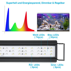 SWANEW Aquarium LED Beleuchtung RGB Spectrum, Aquarienbeleuchtung Dimmbare, Aquarium Lampe mit ausziehbarer Halterung, Aquariumleuchte