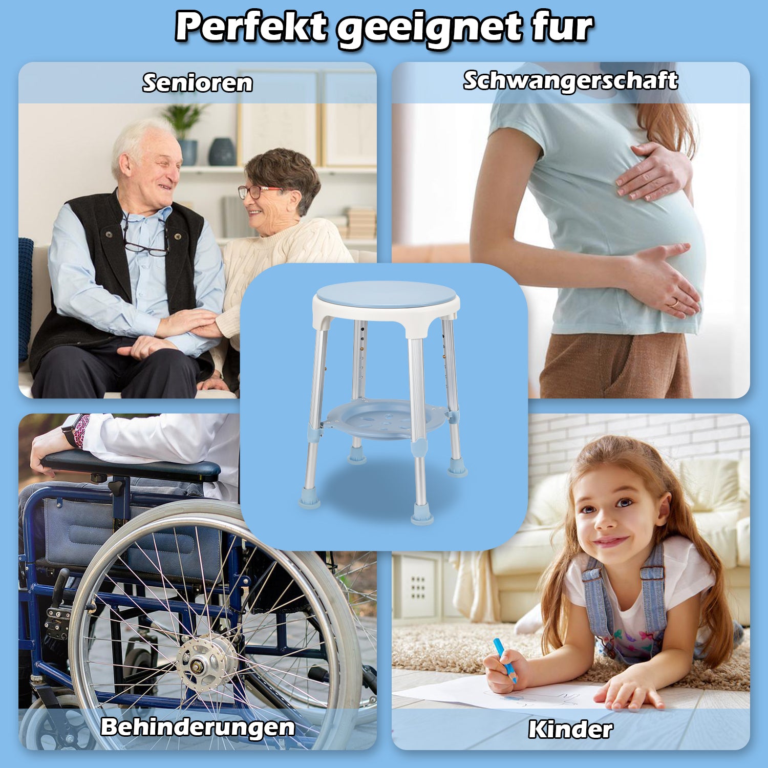 360°Drehbarer Duschhocker Duschstuhl Höhenverstellbar 42-54 cm