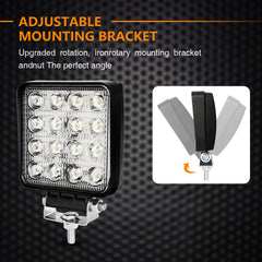 SWANEW 48W LED Arbeitsscheinwerfer, IP67 Wasserdicht Rechteck Zusatzscheinwerfer, 12V 6500K LED Scheinwerfer, Rückfahrscheinwerfer