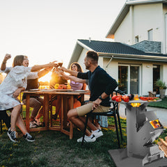 SWANEW Raketenofen mit Grillplatte und Feuerhaken, Rocket Stove Stecksystem aus 3 mm dickem Stahl, Raketenofen Outdoor Holzofen Campingkocher Kanonenofen für BBQ Terrasse