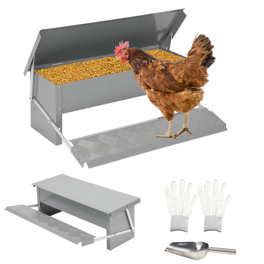 SWANEW Futterautomat hühner, Huhn Gänse Futterspender, 5 kg, mit Handschuhen und Löffel