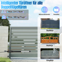 SWANEW Automatischer Flügeltorantrieb, Doppelflügeltorantrieb, mit 6 Fernbedienungen, Warnleuchte