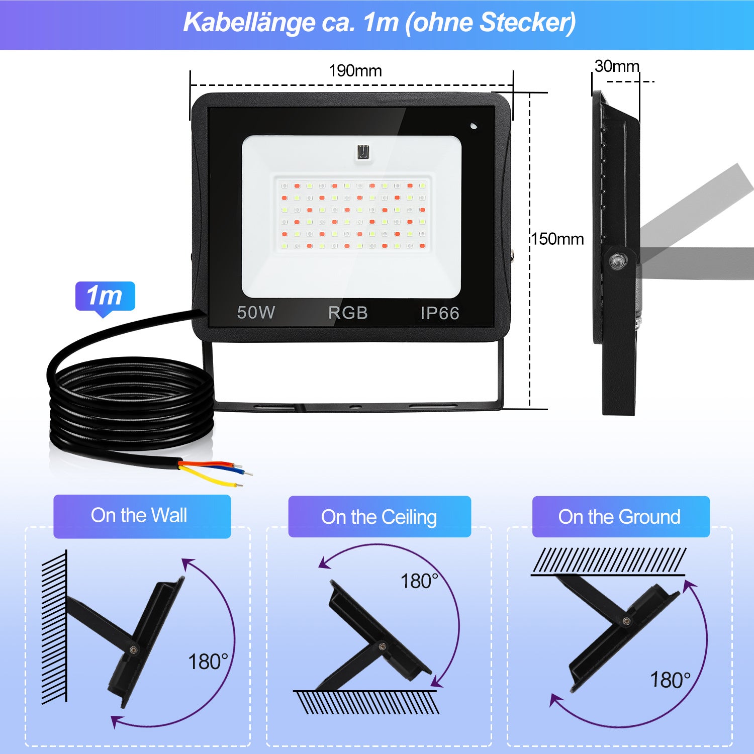 SWANEW RGB LED Strahler Außen mit Fernbedienung, 10/20/30/50 W Fluter LED Dimmbar, Flutlicht IP66 Wasserdicht, 4 Modi