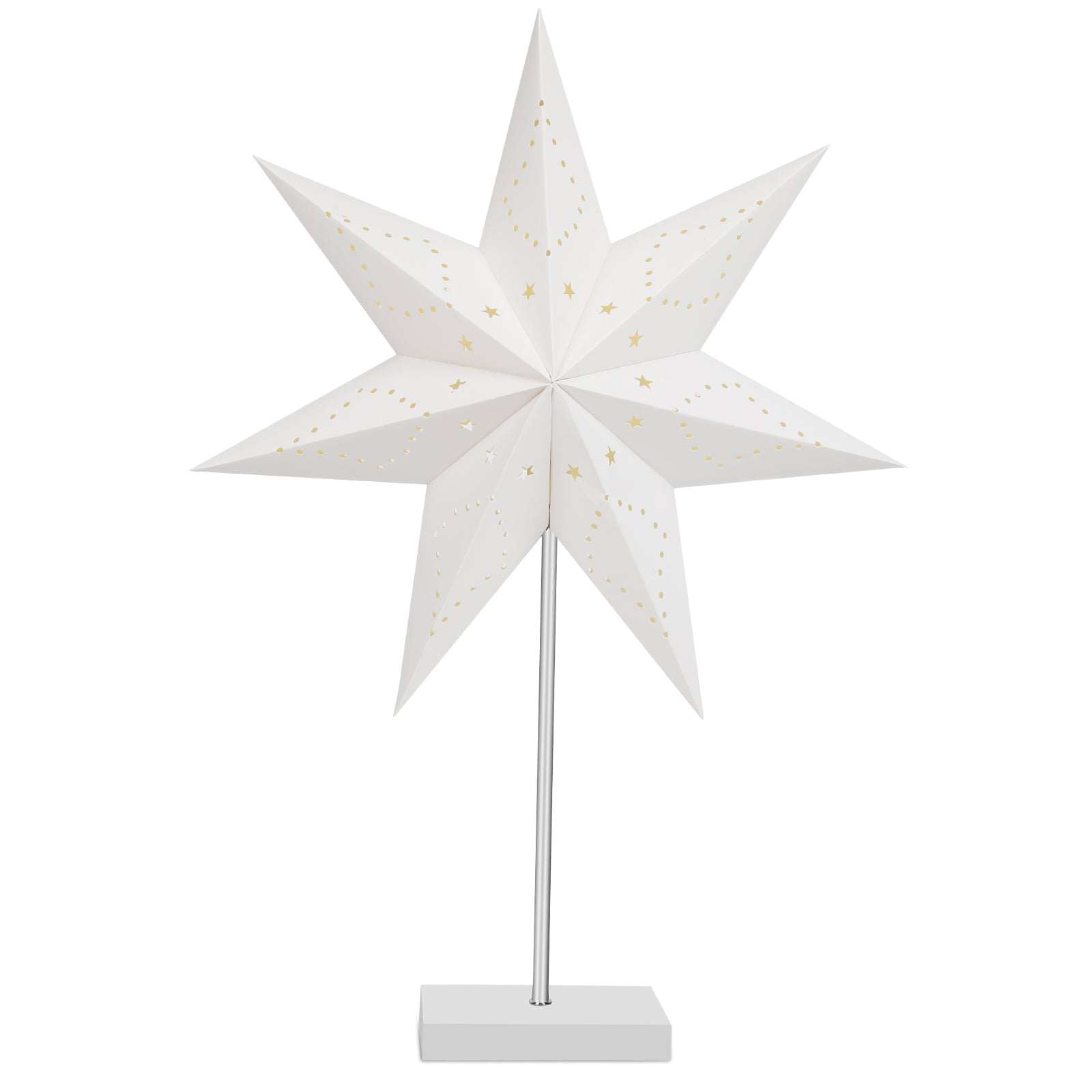 SWANEW Weihnachtsstern Tischlampe, Holzsockel, Weißer 3D-Papierstern φ42cm, Dekorative Papierstern Weihnachten Tischlampe mit Kabelschalter, E14, inkl. Leuchtmittel