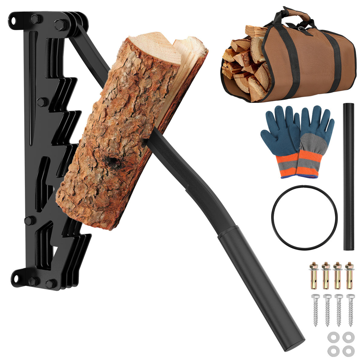 SWANEW Manueller Holzspalter mit langen Handgriff, Handholzspalter, Wandhalterung Brennholzspalter