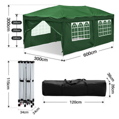 SWANEW Faltpavillon, 3x6m Pop Up Pavillon, Gazebo mit Zentralverriegelung, Höhenverstellbarer Partyzelt