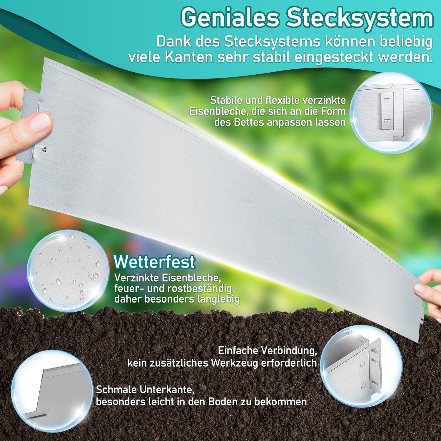 Rasenkante verzinkt Metall Höhe 15cm/18cm