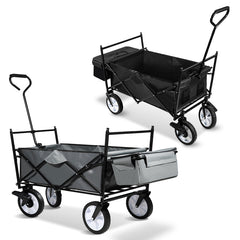 Bollerwagen Faltbar mit Dach 360 Grad drehbaren Rädern, 96 L Handwagen mit Verstellbarem Griff mit Herausnehmbare Plane, Strandwagen Gartenwagen Transportwagen Bollerwagen Kinder 100KG Tragkraft