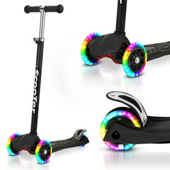 SWANEW Kinderroller Funscooter Tretroller Kickroller 3-Rad-Kinderroller LED-bis 50kg belastbar, Höhenverstellbar
