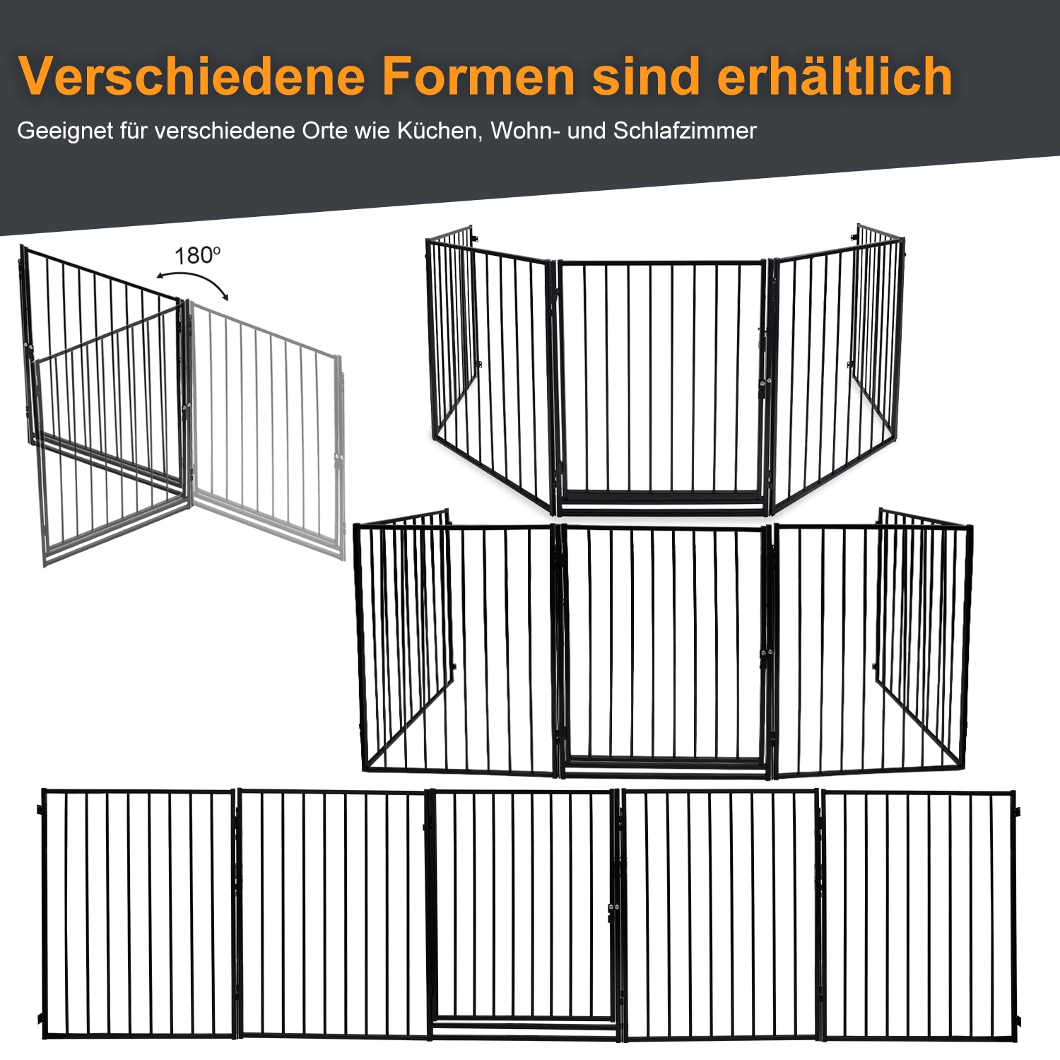 SWANEW Kaminschutzgitter mit Tür 304 cm Baby Absperrgitter, Tierschutzgitter für Kinder, 5-teilig (je 60 x 75 cm) Schwarz