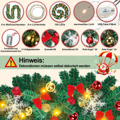 SWANEW Weihnachtsgirlande 5M, Künstlich Tannengirlande mit Beleuchtung, Warmweiß, USB 8 Beleuchtungsmodi verfügbar Weihnachtsdeko