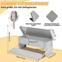 SWANEW Futterautomat hühner, Huhn Gänse Futterspender, 5 kg, mit Handschuhen und Löffel