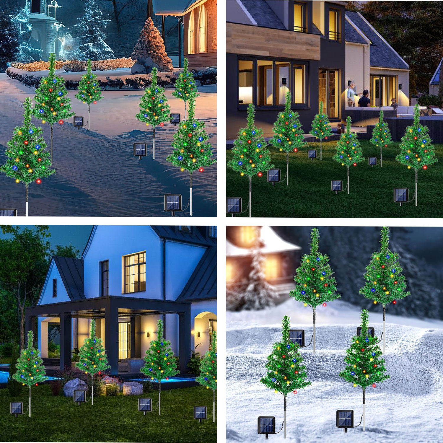 SWANEW LED Solar Weihnachtsbaum 4 PCS Solar Baum Lichter Wasserdicht Farbe Outdoor Weihnachtsbaum Dekorative Lichter Gartenleuchten Weihnachtsdeko für Weihnachten