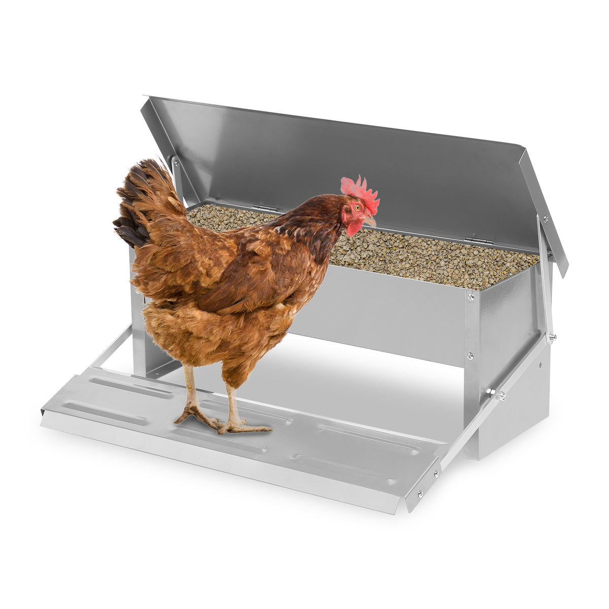 SWANEW Futterautomat Hühner Futterspender 5kg Tröge, mit Deckel, futtertrog hühner, Wetterfester Fußpedal selbstöffnender Futtertrog