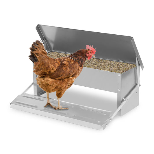 SWANEW Futterautomat Hühner Futterspender 5kg Tröge, mit Deckel, futtertrog hühner, Wetterfester Fußpedal selbstöffnender Futtertrog