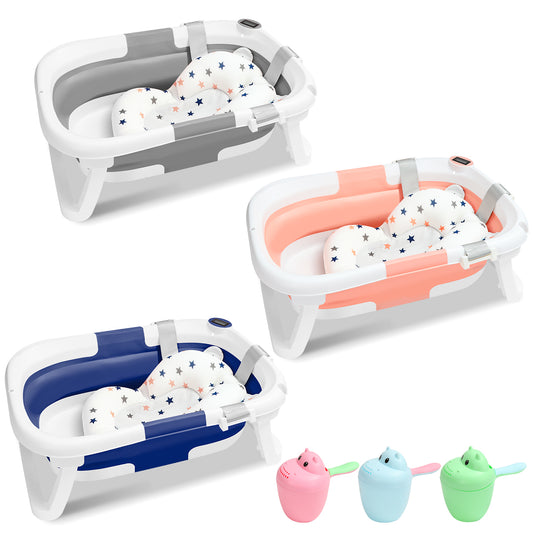 SWANEW 50L Baby Badewanne, Faltbare babywanne mit Anti Stütze, baby wanne mit Echtzeit-Temperaturmessung, Badewanneneinsatz Baby-Badewanne, für Babys 0-6 Jahre