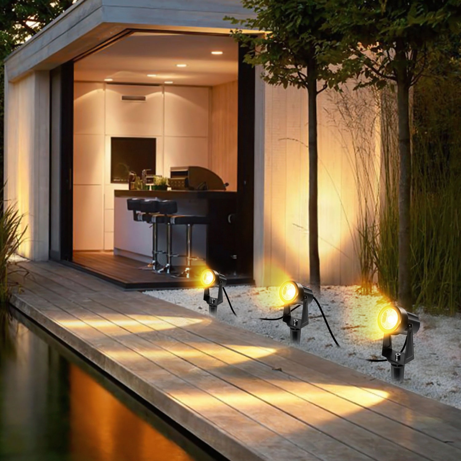 SWANEW LED Gartenbeleuchtung mit Erdspieß, 6er Set Gartenstrahler Warmweiß, Gartenleuchte IP65 Wasserdicht, Gartenlampe Wegbeleuchtung mit Stecker