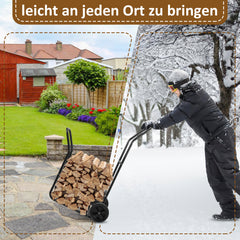 SWANEW Brennholzwagen, max. 80 kg, Kaminholzständer Kaminzubehör mit Rollen Holztransportwagen Brennholzständer, Schwarz 70x42x109cm