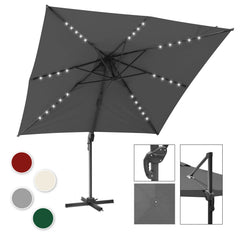 SWANEW Sonnenschirm 300 x 300 cm Solar LED Ampelschirm mit Kurbel UV50+, Drehbar und Kippbar