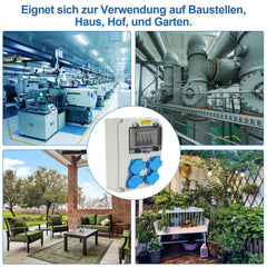 SWANEW Wandverteiler mit Leitungsschutzschalter, Baustromverteiler, 4xSchuko-Steckdose und CEE-Steckdose 16A, Stromverteiler, IP44