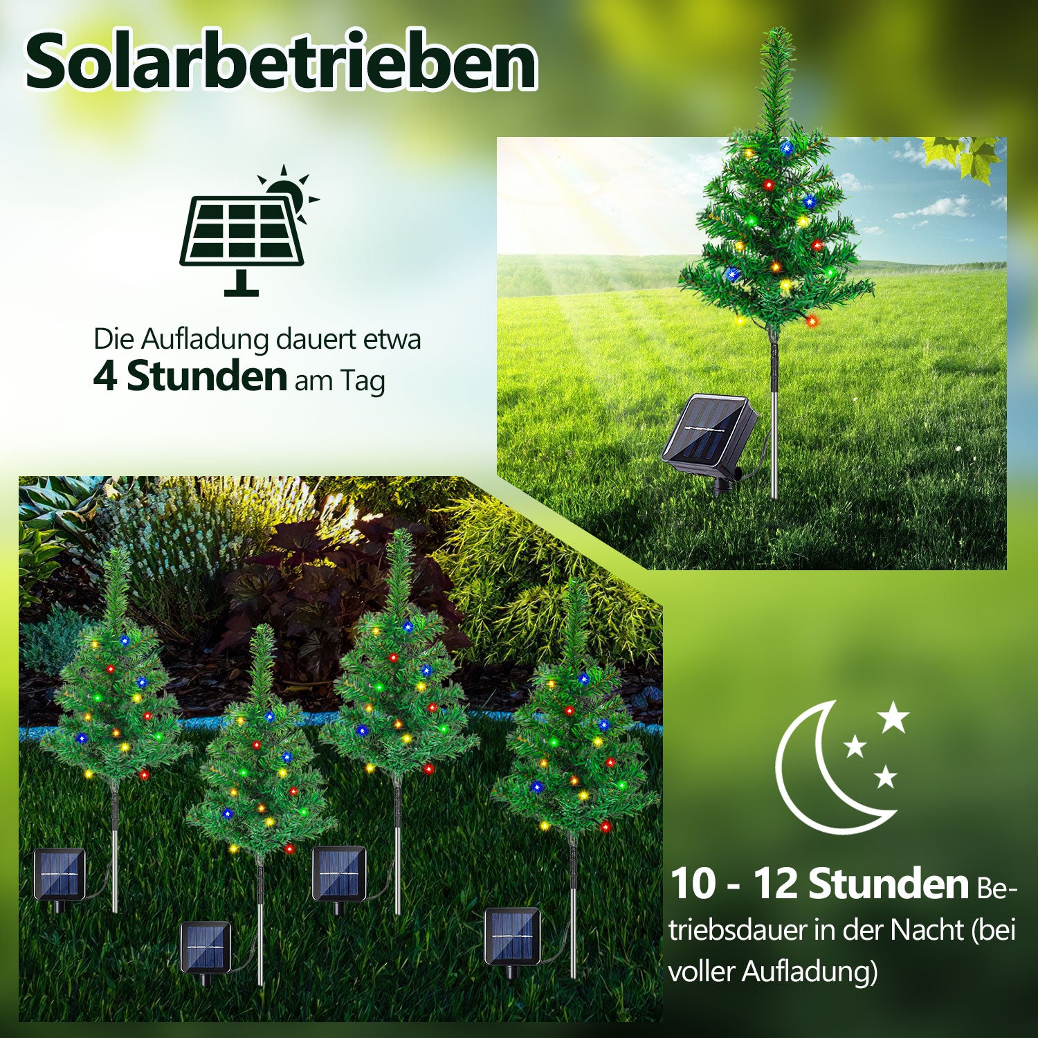 SWANEW LED Solar Weihnachtsbaum 4 PCS Solar Baum Lichter Wasserdicht Farbe Outdoor Weihnachtsbaum Dekorative Lichter Gartenleuchten Weihnachtsdeko für Weihnachten