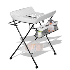 SWANEW Baby Wickeltisch Klappbar, Wickelkombination, mit 4 Rollen