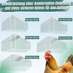 SWANEW Hühnerstall, 3x8x2m, Freilaufgehege, Kleintierstall, Voliere