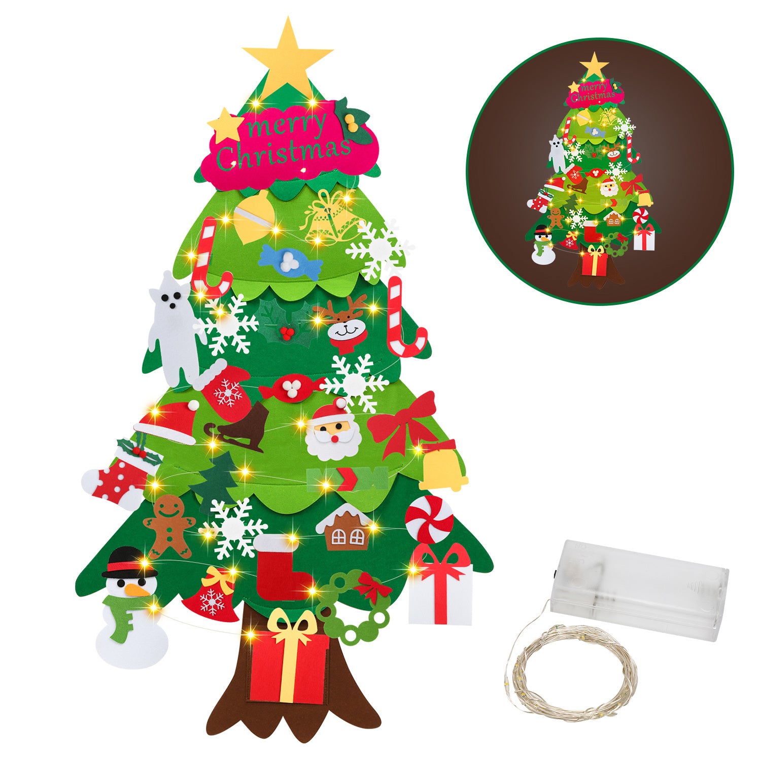 SWANEW Filz Weihnachtsbaum, DIY Lichterketten für Kinder