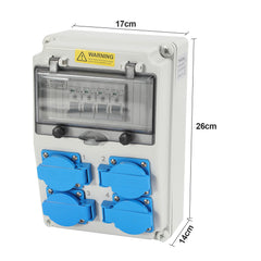 SWANEW Wandverteiler mit Leitungsschutzschalter, Baustromverteiler, 4xSchuko-Steckdose und CEE-Steckdose 16A, Stromverteiler, IP44