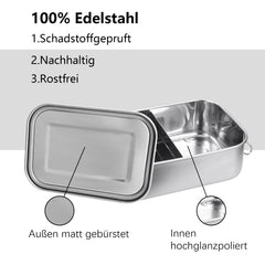 SWANEW Edelstahl Brotdose auslaufsicher Lunchbox Metall Dichte Bento Box Fassungsvermögen mit Fächern