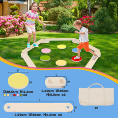 SWANEW Schwebebalken aus Holz, Balancierbalken mit 6 Balanciersteine, für Indoor und Outdoor, Spielzeug für Balance-Koordination, Mit Aufbewahrungstasche, geeignet für Kinder im Alter von 3-7 Jahren